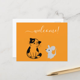 Orange Welcome Postcard mit Cat & Mouse Postkarte