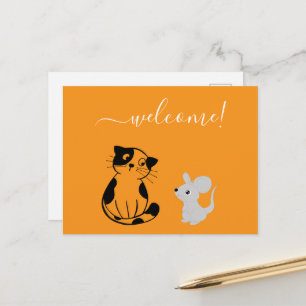 Orange Welcome Postcard mit Cat & Mouse Postkarte