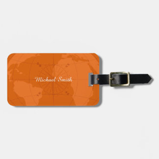 Orange Weltkarte mit Kompass-Rosen-Monogramm Gepäckanhänger
