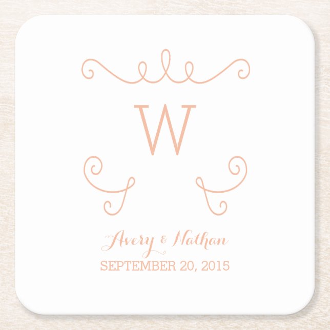 Orange Whimsical Geblüht Monogram Paper Untersetze Rechteckiger Pappuntersetzer (Vorderseite)