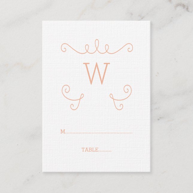 Orange Whimsical Geblüht Monogramm-Platzkarte Platzkarte (Vorderseite)