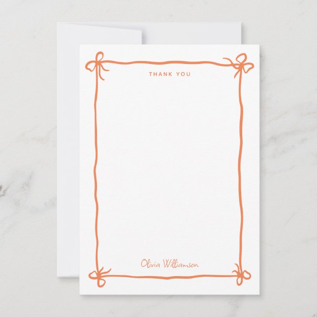 Orange Whimsical Ribbon Bow Hand Drawn Border Dankeskarte (Vorderseite)