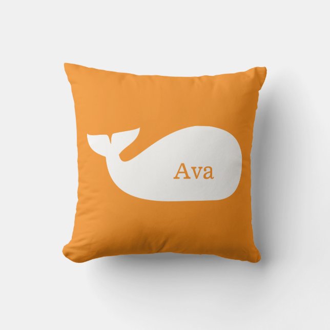 Orange Whimsical Whale Personalisiert Children's Kissen (Vorderseite)