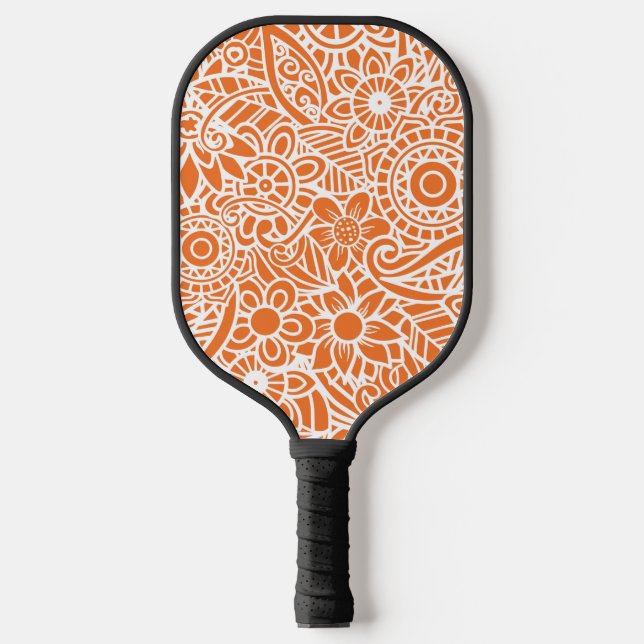 Orange & White Abstrakt Floral Tropical Hawaiian Pickleball Schläger (Vorderseite)