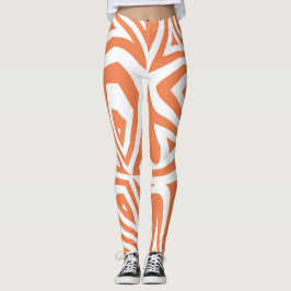 Orange White Abstrakt Zebra Print Womens Leggings