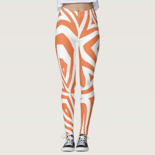 Orange White Abstrakt Zebra Print Womens Leggings