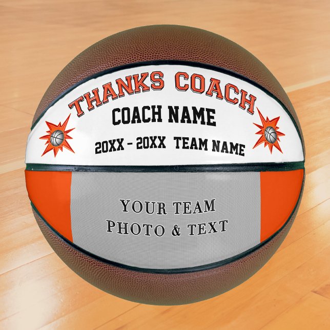 Orange White and Black Basketball Trainingsgeschen (Personalized Photo Basketball. Gifts for Basketball Coaches. Change Text for Basketball Senior Gifts)