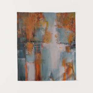 Orange, white, and teal abstract painting wandteppich