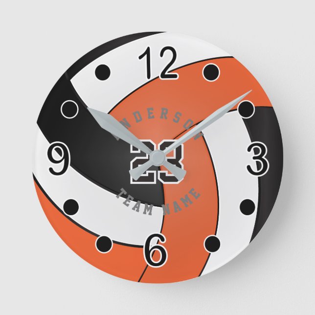 Orange, White & Black Volleyball Style - DIREKT Te Runde Wanduhr (Vorderseite)