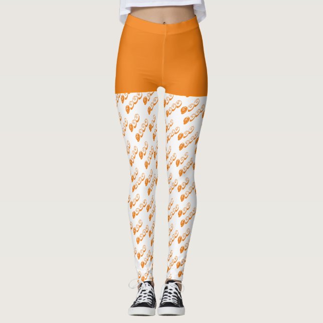 Orange White Boo Typografy Pattern Halloween Leggings (Vorderseite)