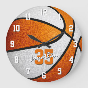 orange white boys girls basketball personalized große wanduhr