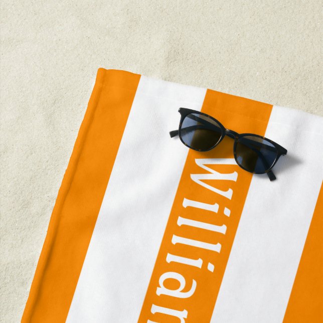Orange White | Cabana Streifen Personalisiert Strandtuch (Beispiel)