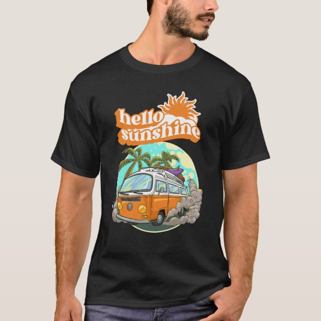 Orange White Cartoon Illustration Hello Sunshine T-Shirt (Vorderseite)