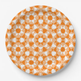 Orange White Checker Diamond Plaid Pattern Pappteller