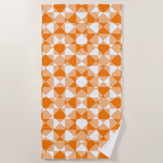 Orange White Checker Diamond Plaid Pattern Strandtuch (Vorderseite)