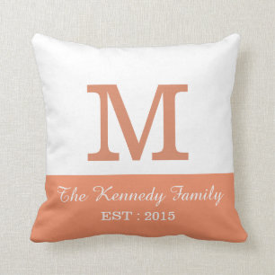 Orange White ColorBlock Reversible Family Monogram Kissen