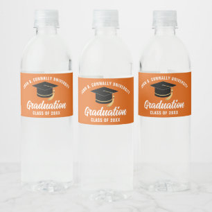 Orange White Custom School 2025 Graduation Party Wasserflaschenetikett