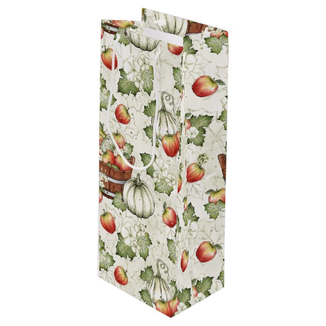 ORANGE WHITE FALL PUMPKINS GESCHENKTÜTE FÜR WEINFLASCHEN (Vorderseite Schrägansicht)