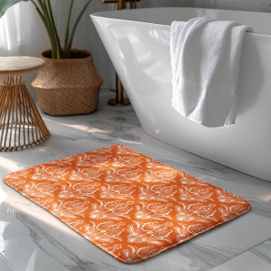 Orange & White Floral Art Deco Muster Badematte