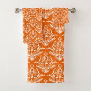 Orange & White Floral Art Deco Muster Badhandtuch Set