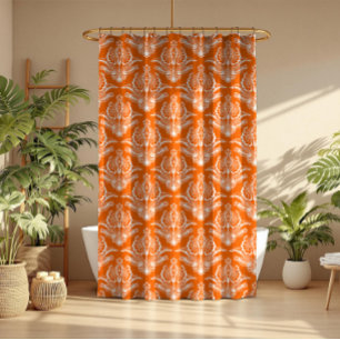 Orange & White Floral Art Deco Muster Duschvorhang
