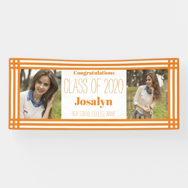 Orange White Geometric Zwei-Foto-Abschluss Banner (Horizontal)