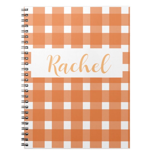 Orange White Gingham Personalisiert Notizblock (Vorderseite)
