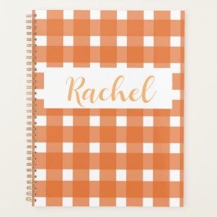 Orange White Gingham Personalisiert Planer