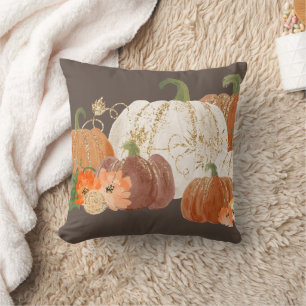 Orange White Gold Pumpkins Fall Erntedank Kissen