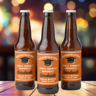 Orange White Graduate Custom Graduate Party Bierflaschenetikett
