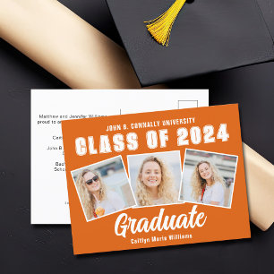 Orange White Graduate Foto Collage Abschluss Ankündigungspostkarte