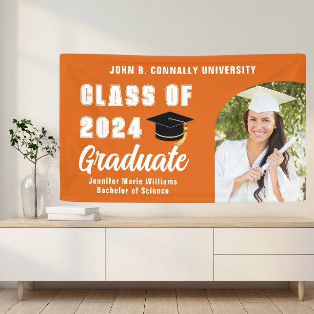 Orange White Graduate Foto Graduate Party Banner (Von Creator hochgeladen)