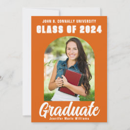 Orange White Graduate Foto Modernes, feines Abschl Ankündigung