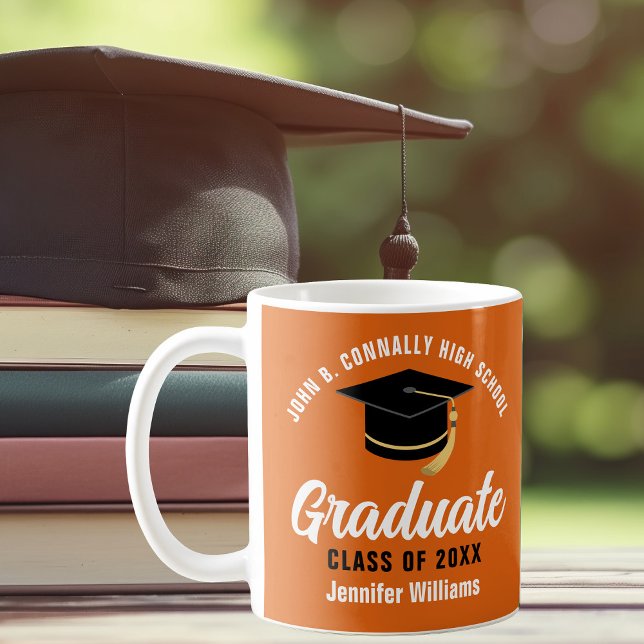 Orange White Graduate Personalisierter Abschluss Kaffeetasse (Von Creator hochgeladen)