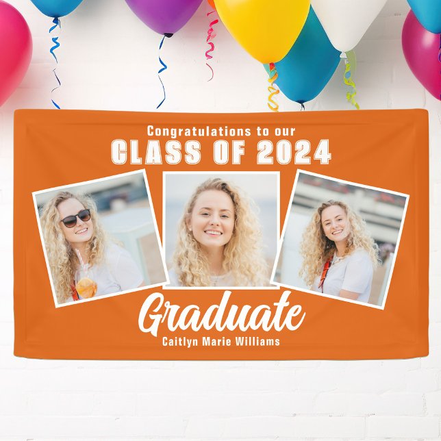 Orange White Graduation Party Foto Collage Banner (Von Creator hochgeladen)