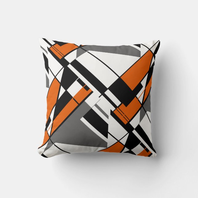 Orange White Gray Abstrakt Black Angular Art Motif Kissen (Vorderseite)