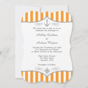 Orange White Gray Nautical Wedding Einladung
