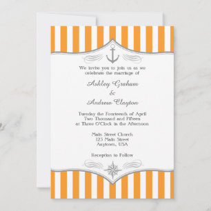 Orange White Gray Nautical Wedding Einladung