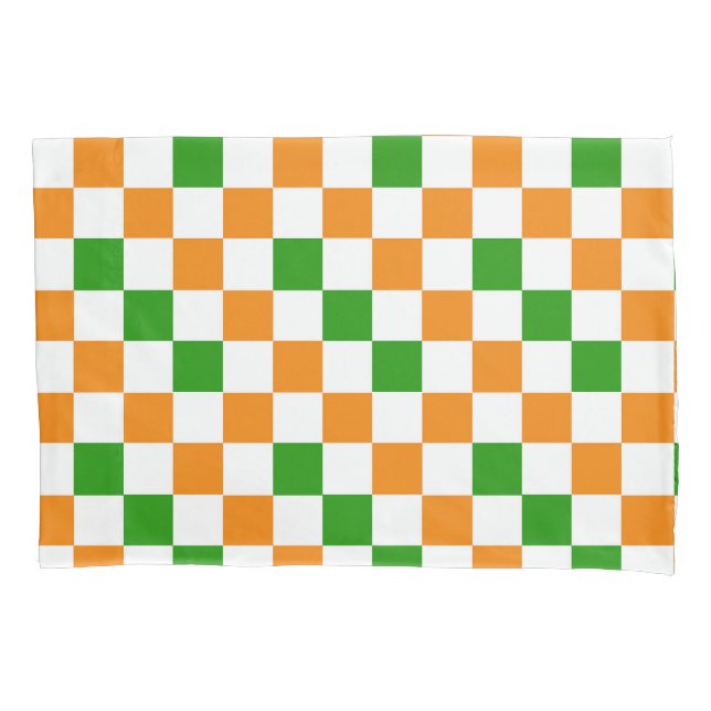 Orange White Green Checkered Pattern Design  Kissenbezug (Vorderseite)