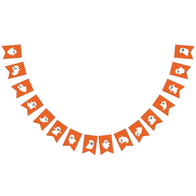 Orange White Happy Halloween Niedlich Ghost Wimpelkette (Alle)