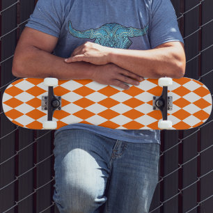 Orange White Harlequin Diamonds Schachbretts Desig Skateboard