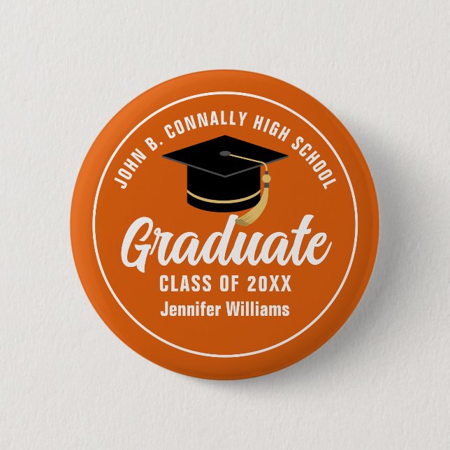 Orange White High School Graduate Individuelle Nam Button (Vorderseite)