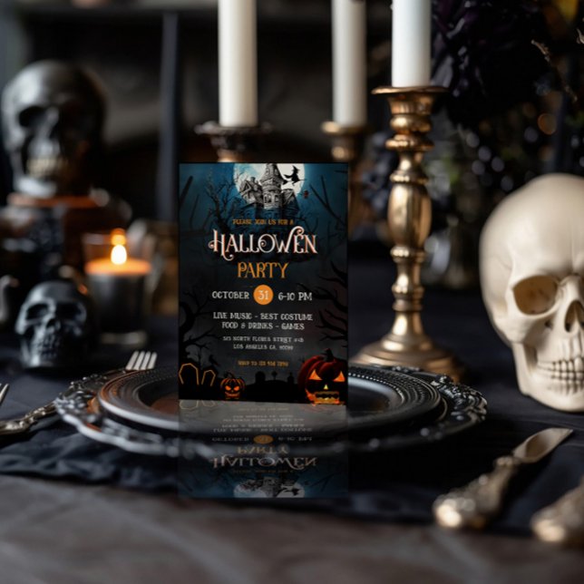 Orange & White Hunted HouseHalloween Party Einladu Einladung (Von Creator hochgeladen)