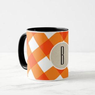 Orange White Kariert Kraft Rustic Monogram Initial Tasse