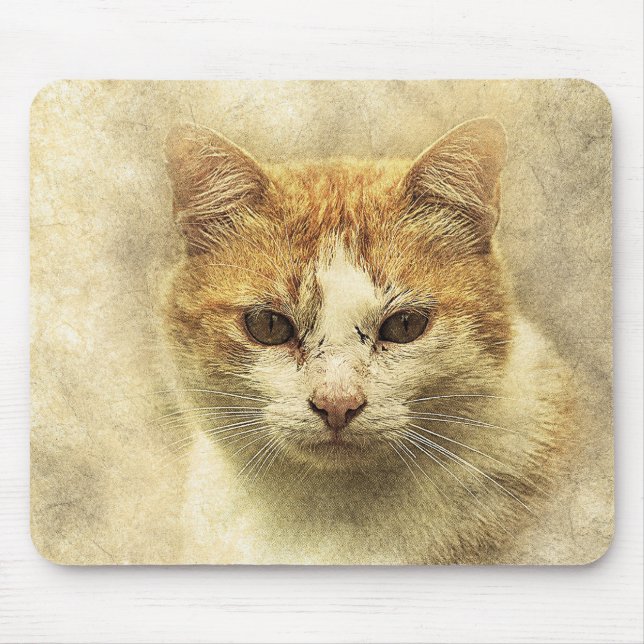 Orange & White Kitty | ABSTRAKT | Wasserfarbe Mousepad (Vorne)