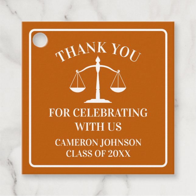 Orange White Law School Custom Graduation Party Geschenkanhänger (Vorderseite)