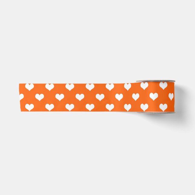 Orange White Liebe Herzdesign Satinband (Vorderseite)