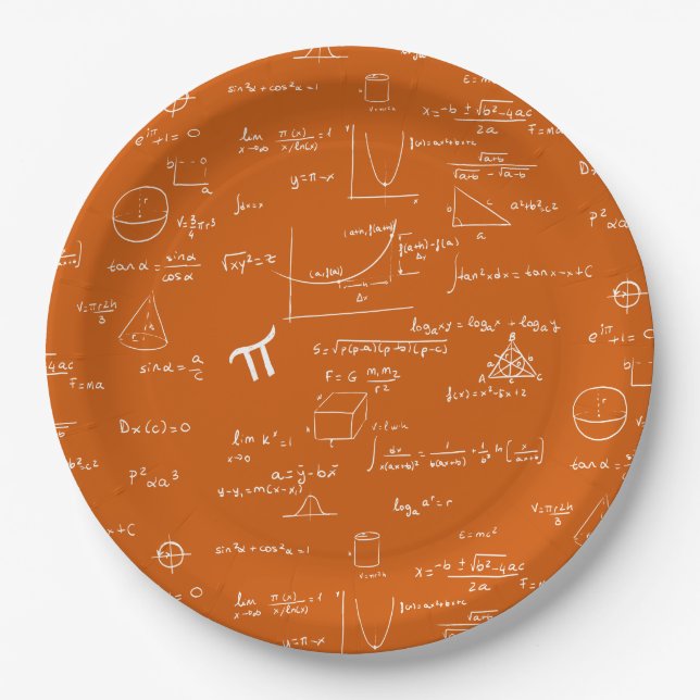 Orange White Math Equations Graphics Graduation Pappteller (Vorderseite)