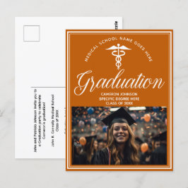 Orange White Medical School Foto Graduation Party Postkarte