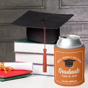 Orange White Modern Graduate Custom Abschluss Dosenkühler